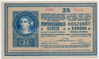 1918. 25K 3132 3,5mm hullámos hátlappal T:II,II- szép papír /  Hungary 1918. 25 Korona 3132 3,5mm with wavy back C:XF,VF nice paper Adamo K22/4