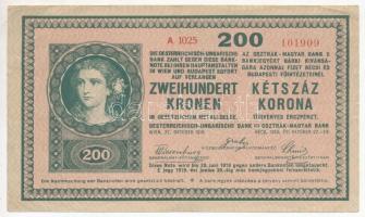 1918. 200K 1025 sima hátlappal T:II-,III szép papír /  Hungary 1918. 200 Korona 1025 with blank back C:VF,F nice paper Adamo K31/2