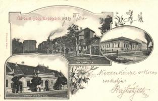 Bácstopolya, vasútállomás, Magos vendéglő; Wilheim Miksa kiadása / railway station, restaurant; floral