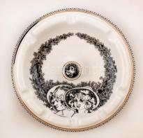 Hollóházi Jurcsák László által tervezett hamuzó, matricás, jelzett, hibátlan, d:14 cm