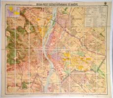 1926 Budapest székesfőváros térképe. Vászonra kasírozva. Magyar Állami Térképészet. 96x85 cm Szép állapotban / Large canvas map of Budapest