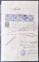 1895 Nyugta 25.000 forintról, melyet az újvidéki honvédlaktanya épitése fejében felvettek, 78Ft75kr okmánybélyeggel / Receipt with 78Ft75kr fiscal stamps
