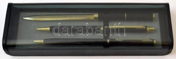 Toll készlet: golyóstoll, töltőceruza és papírvágó eredeti dobozban, 18x6x2cm