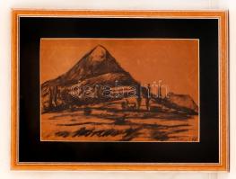 Tihanyi Lajos (1885 -1938): Tóti -hegy, litho, papír, jelzett, üvegezett keretben, 18x27cm