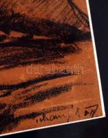 Tihanyi Lajos (1885 -1938): Tóti -hegy, litho, papír, jelzett, üvegezett keretben, 18x27cm