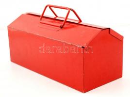 Retró szerelő láda tele szövegekkel csavarokkal és sok minden mással, 36x16x15cm