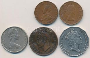 Ausztrália 1936. 1/2p Br "V. György" + 1954. 1/2p Br + 1974. 20c Cu-Ni + 1995. 50c Cu-Ni +...