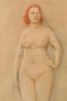 Jelzés nélkül: Női akt. Színes ceruza, papír, üvegezett keretben, 37×19 cm