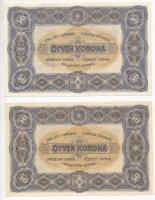 1920. 50K "Orell Füssli Zürich" (2x) egyik vörösesbarna sor- és sorozatszámmal T:I / 
Hun...