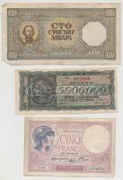 Vegyes: Franciaország 1939. 5F + Görögország / Német-olasz megszállás 1944. 5.000.000D + Szerbia / N...