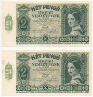 1940. 2P (2x) sorszámkövetők T:I,I- egyiken kis fo. /  Hungary 1940. 2 Pengő (2x) sequential serials C:UNC,AU one with small spot Adamo P2