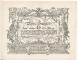 Ausztria 1851. 10G Reichs-Schatzscheine korabeli hamisítványa eredeti bankjegypapíron T:II- /  Austria 1851. 10 Gulden Reichs-Schatzscheine contemporary fake on original banknote paper C:VF