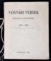 [Reményik Sándor]: Végvári versek. Hangok a végekről. 1918-1921. Budapest, 1921, Kertész József Könyvnyomdája, 119 p. Első kiadás! Papírkötés.