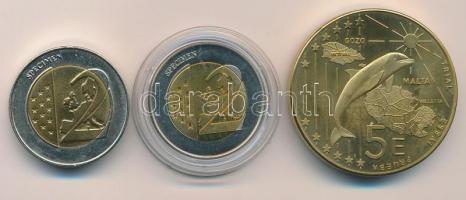 Vegyes: Málta 2004-2007. 2EUR + 5EUR mindkettő próbaveret + Vatikán 2006. 2EUR próbaveret T:1,1- Mix...