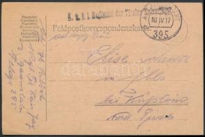 Field postcard &quot;K.u.k. I. Regiment der Tirolen Kaiserjäger&quot; + &quot;FP 395 a&quot;, Tábori posta levelezőlap &quot;K.u.k. I. Regiment der Tirolen Kaiserjäger&quot; + &quot;FP 395 a&quot;