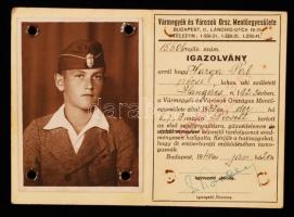 1940 Bp., A Vármegyék és Városok Országos Mentőegyesületének arcképes igazolványa
