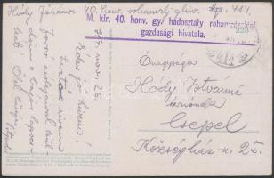 Field postcard &quot;M.kir 40. honv. gy. hadosztály rohamzászlóalj gazdasági hivatala&quot; ...