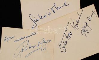 Neves magyar színészek aláírása papírlapokon(Salamon Béla, Latabár Kálmán, Sinkovits Imre, Ötvös Mar...