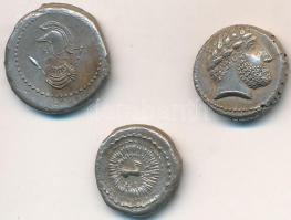 3db klf ókori ezüstpénz replikái, sisakos katona, lovaskatona, oroszlános ábrázolásokkal (2g, 2,3g, ...