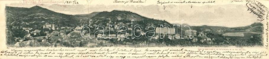 Selmecbánya, Banska Stiavnica; 3 részes panoráma képeslap / 3-tile panoramacard