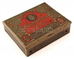 cca 1910 Sultan Flor török pipadohány fém doboz, 11x14 cm