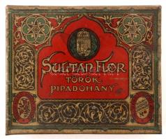 cca 1910 Sultan Flor török pipadohány fém doboz, 11x14 cm