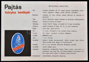 cca 1960 A Csepel Pajtás kerékpár műszaki tájékoztatója