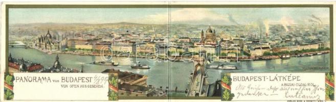 1899 Budapest, Látkép a budai oldalról, panorámalap, kiadja Back & Schmitt, litho, s: Rosenberger