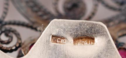 Ezüst bross 9 rubinnal. 14,6 g d: 45 mm / Silver broche with 9 rubys 14,6 g d: 45 mm