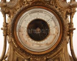 Hőmérő és barométer, rezezett spiáter, tetején sérült, m:49 cm