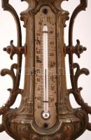 Hőmérő és barométer, rezezett spiáter, tetején sérült, m:49 cm