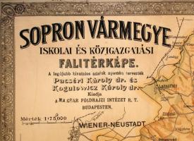 cca 1910 Sopron vármegye iskolai és közigazgatási falitérképe. Rajzolta: Kogutowitz Manó és Pacséri ...
