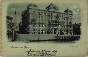 Fiume, Palais Adria / palace, night, Fabrique de Cacao et de Chocolat Fiume, advertisement (EK)