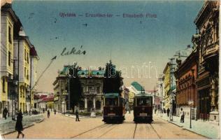 Újvidék, Novi Sad; Erzsébet tér, villamosok / square, trams (EK)