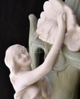 Szecessziós festett bisquit porcelán váza, plasztikus nő alakkal, formaszámmal, márka jelzés nélkül,...