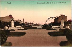 Arad, Kossuth park, Fábián és Csiky szobrok / park, statues (EK)