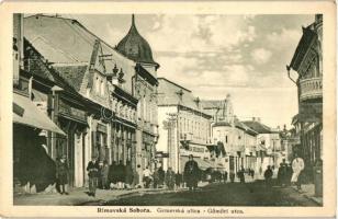 Rimaszombat, Rimavska Sobota; Gömöri utca, Neumann, Miksa Brosinger üzletei / street, shops (fa)