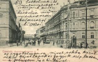 Temesvár, Timisoara; Gyárváros, Andrássy út, villamos; kiadja Uhrmann Henrik / street, tram