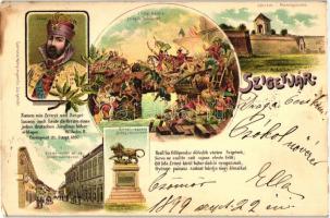 1899 Szigetvár, Várrom, Zrínyi halála és szobra, Biedermann utca; Corvin könyvnyomda, floral litho (EK)