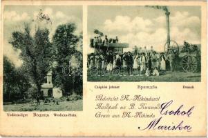 1899 Nagykikinda, Kikinda; Vodicza-liget, kápolna, cséplési jelenet / park, chapel, threshing (EK)