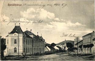 1915 Boksánbánya, Bocsa; Járásbíróság, utca, templom. Rosner Adolf No. 5157 / courthouse, street, church (EB)