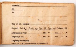 1915 I. világháborús tábori lovasfutár üzenetfelvevő tömbje. Komplett bőr mappa, borítékokkal, melye...