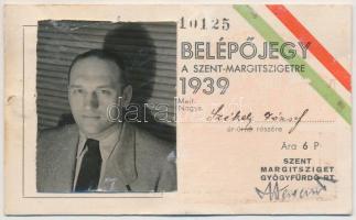 1939 Fényképes belépőjegy a Szent-Margitszigetre