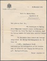 1912 Berlin, A Német Színház fejléces levele Edmund Reinhardt aláírásával, valamint 2 db Reinhardt által küldött távirattal