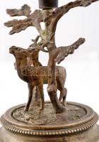 Aufsatz szarvas figurával, alpakka, csiszolt üveggel, apró csorbával, m: 22 cm, d:15 cm