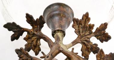 Aufsatz szarvas figurával, alpakka, csiszolt üveggel, apró csorbával, m: 22 cm, d:15 cm