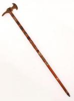 1933 Jamboree réz fokos bottal és túrajelvényekkel (25 db), m:90 cm / Antique Walking Stick with metal walking stick badges (25s), measures just over 90 cm