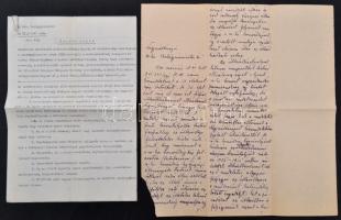 1938 A M. Kir. Belügyminiszter hivatalos levele arról, hogy a 18-50 közötti férfiak milyen speciális, kivételes esetekben hagyhatják el csak az országot, pp.:2, 30x20cm + 1db az ügyben felvilágosítást kérő kézzel írt levél