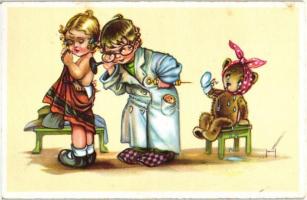 Children, doctor, teddy bear, humour, Ha.Co. 7453., artist signed