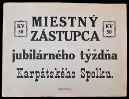 Kárpát Egyesület által a Tátrában állított jubileumi tábla, (Miestny Zástupca jubilárného tyzdna Karpátského Spolku), papír, szlovák nyelvű.